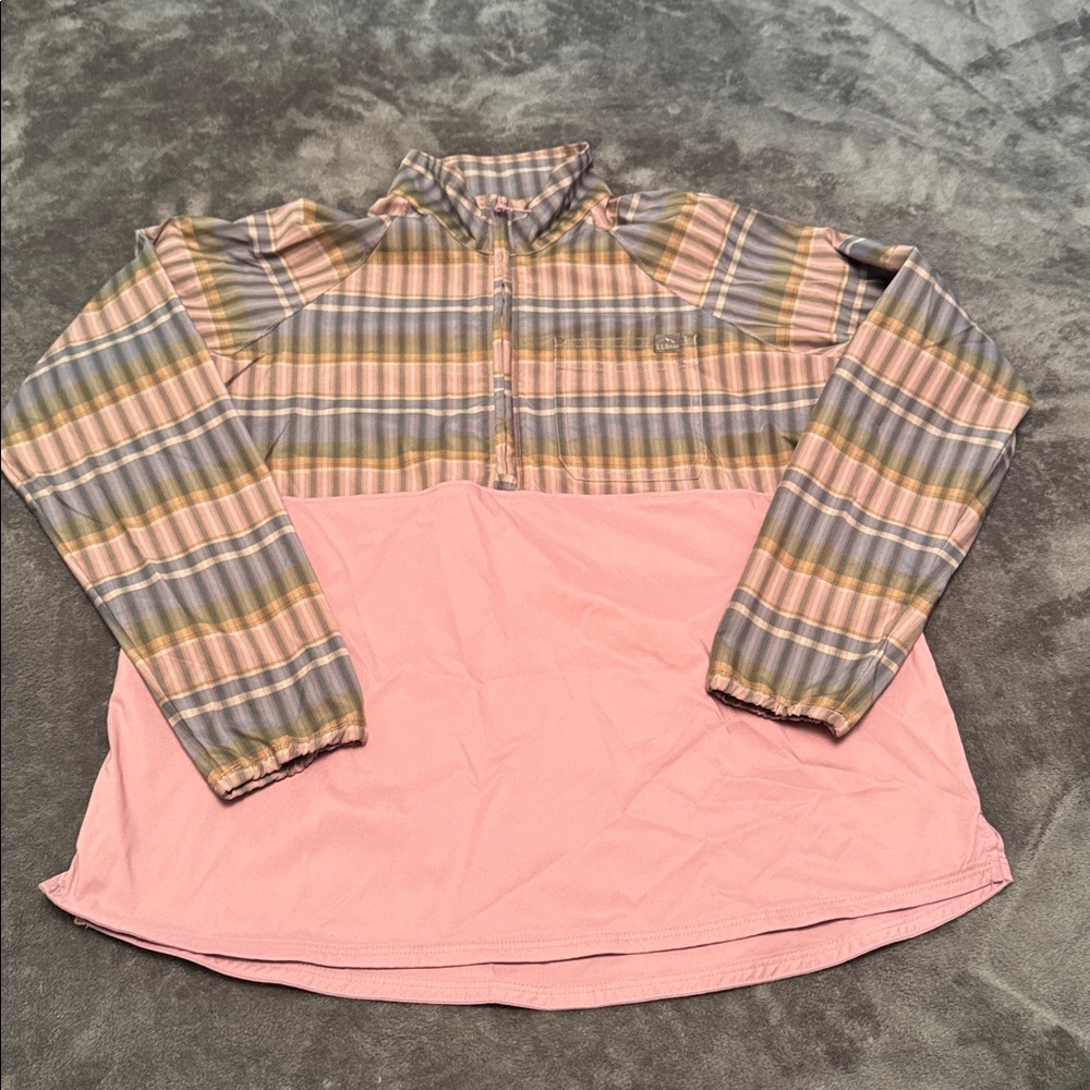 L.L. Bean Multicolor Shirt, 1/4 Zipper, Long-Sleeve, Pink, Plaid, Size XS